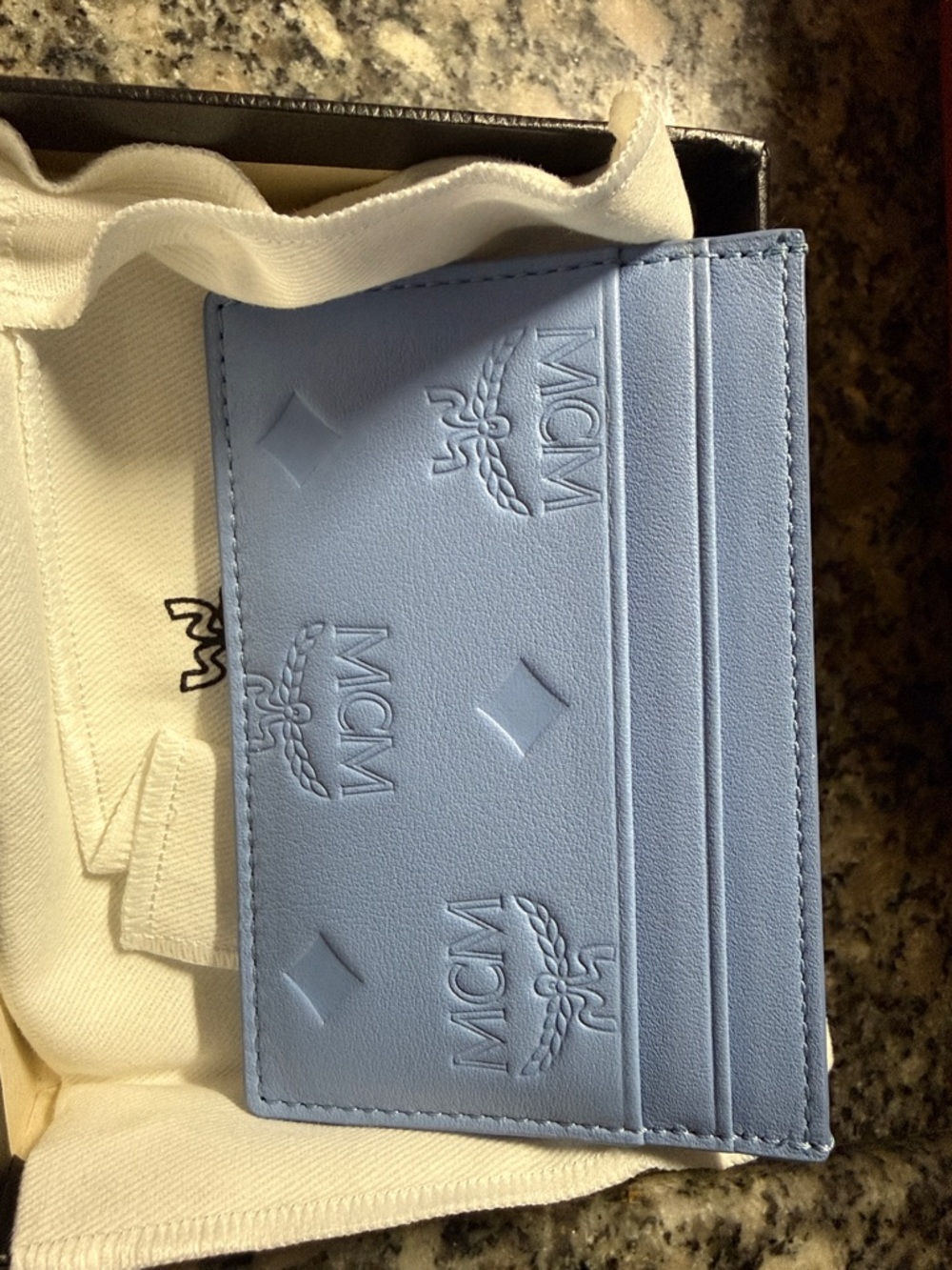 MCM Light Blue Embossed Leather Card Sleeve